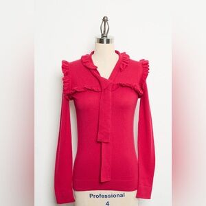 Lace Trim Long Sleeve Sweater Ties at the Neck 100%Cashmere [NEW]